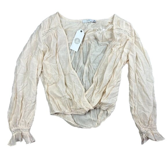 Lush Cream White Crop Top Crossover BOHO Blouse Womens Size Small - Picture 1 of 7